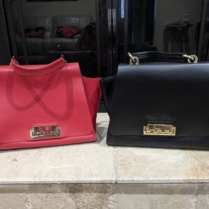 2 For $10 Zac Posen Red and Black Satchels with Gold Accents